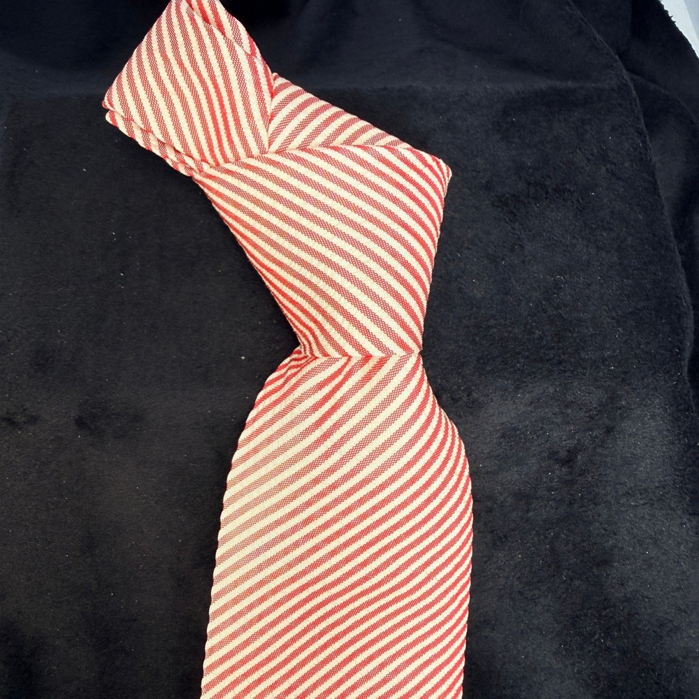 Hermes Vintage  100% Red & White Pinstripe Silk Manufacturer Sample Tie - NWOT